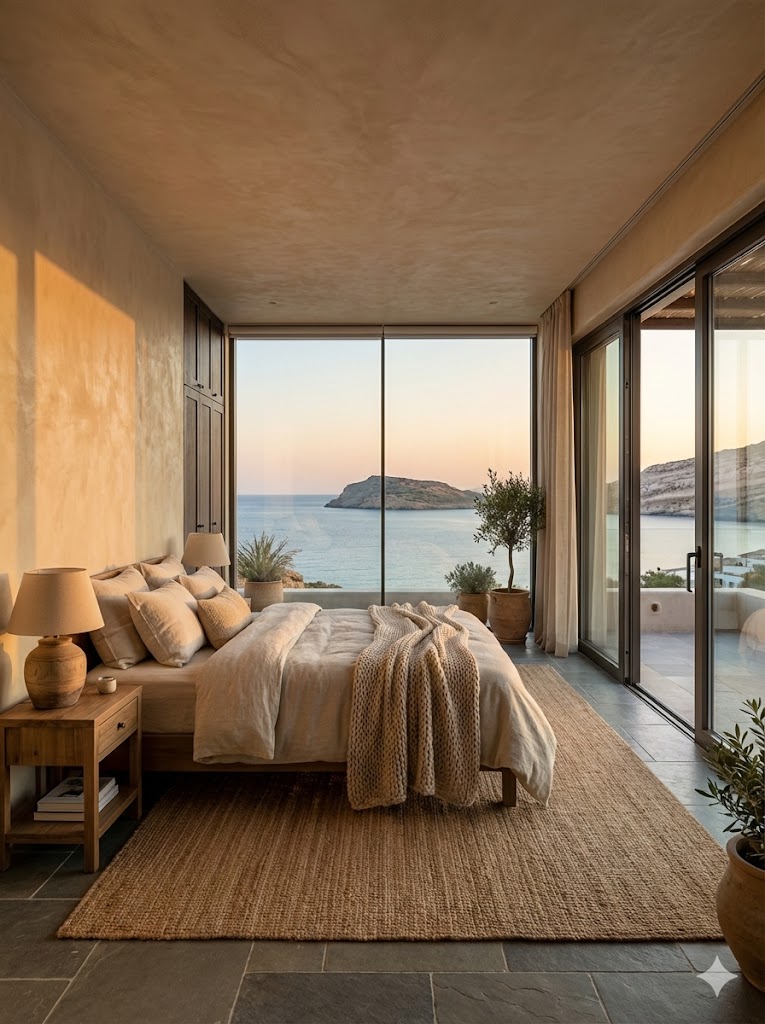 Therasia, sea view through the deep window